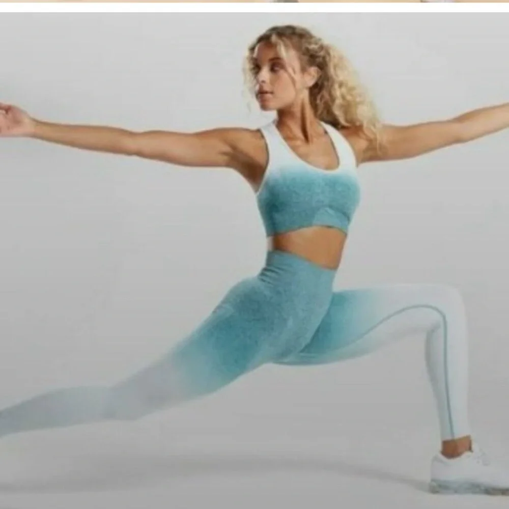Gymshark teal white ombré seamless workout leggings sweat wicking high rise - Picture 2 of 12